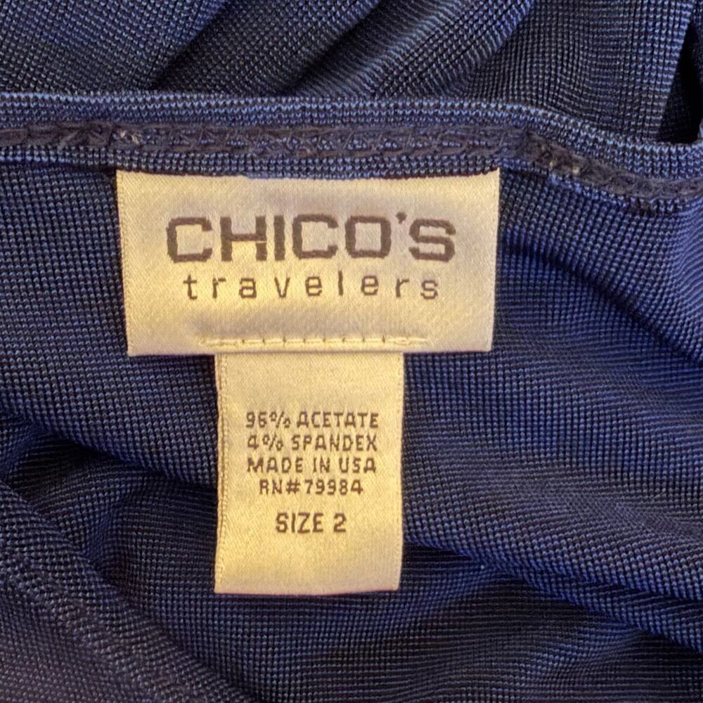 Chicos Travelers Size 2 Large Blue Stretch Knit Tunic Top Long Sleeve USA Office - Picture 2 of 5